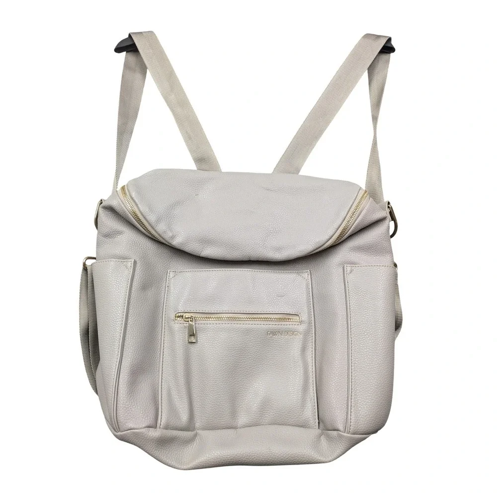 Fawn Design Gray Faux Leather Large Baby Diaper Bag Backpack Messenger Girls